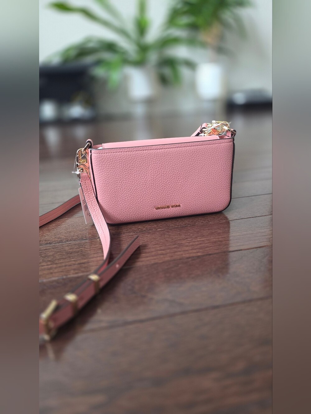 NWT Michael Kors Bryant Small Pebbled Leather Convertible Pochette Primrose